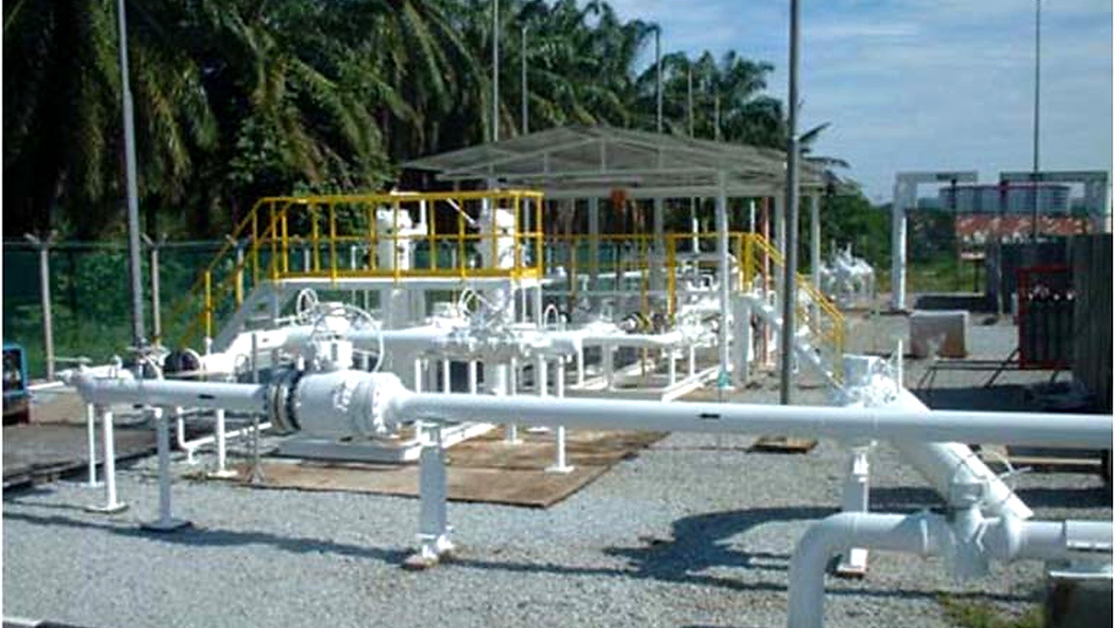 Gas metering pipework and station infrastructure at Nilai City Gate Station, Negeri Sembilan.